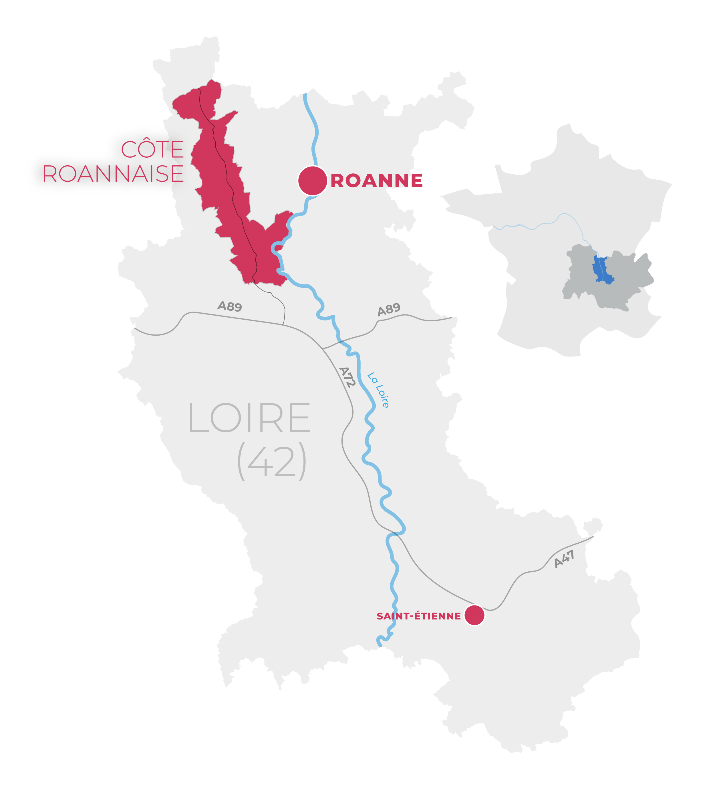 Carte de situation Route des Vins en Côte Roannaise